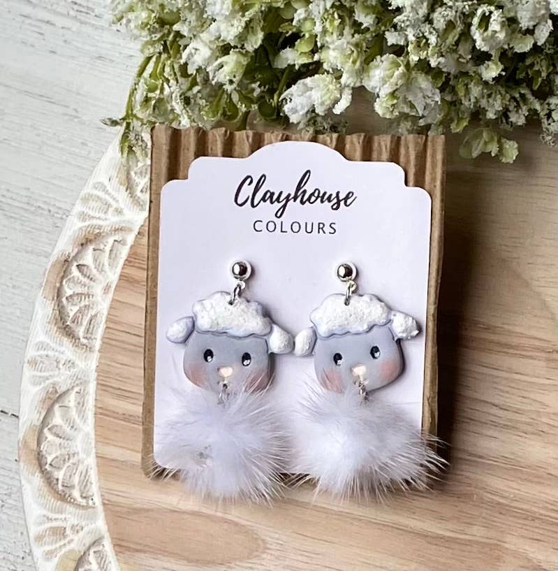 Easter Spring Earrings : Bunny with Flowers