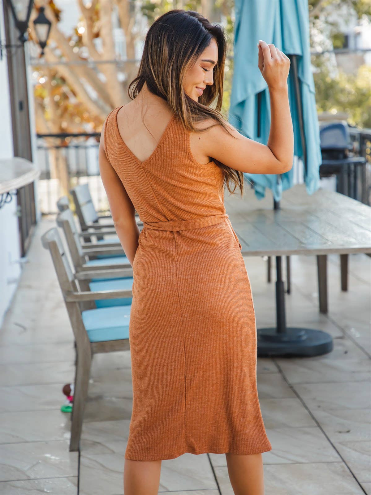 Knit Tie Waist Lennon Tank Dress: Orange / Small