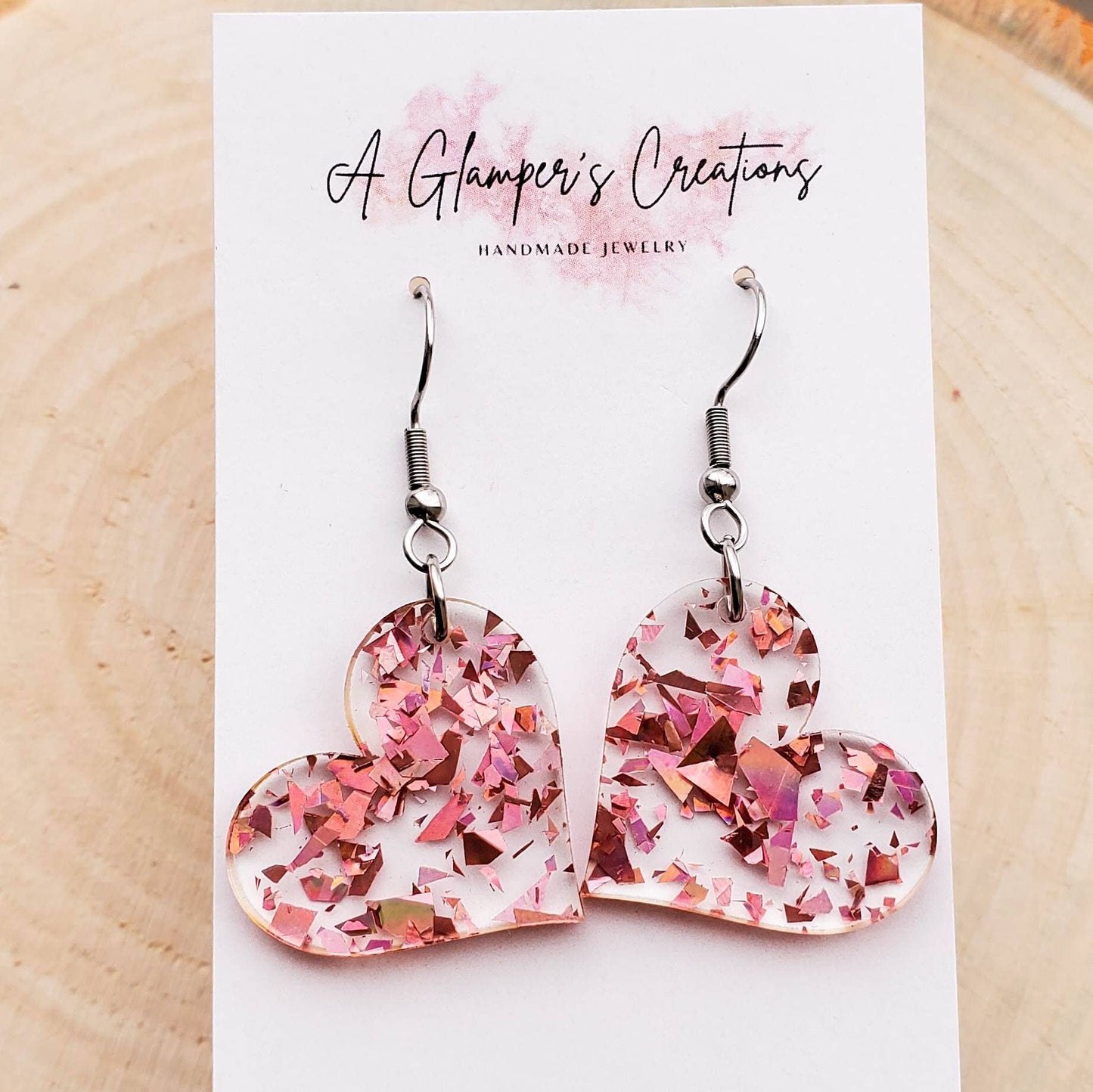 Rosegold Flakes Heart Valentine's Day Acrylic Earrings