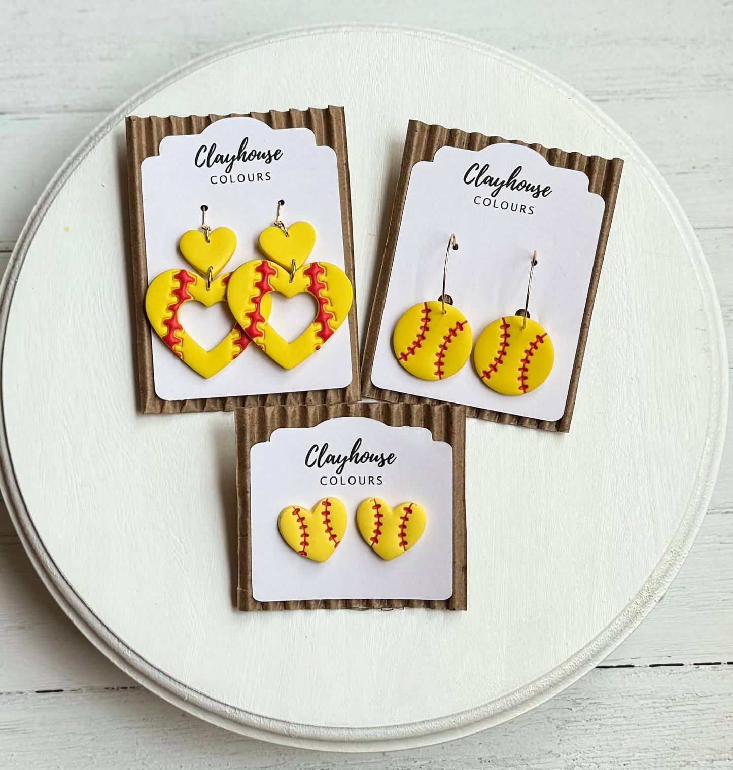 Softball Earrings: Softball Heart Studs