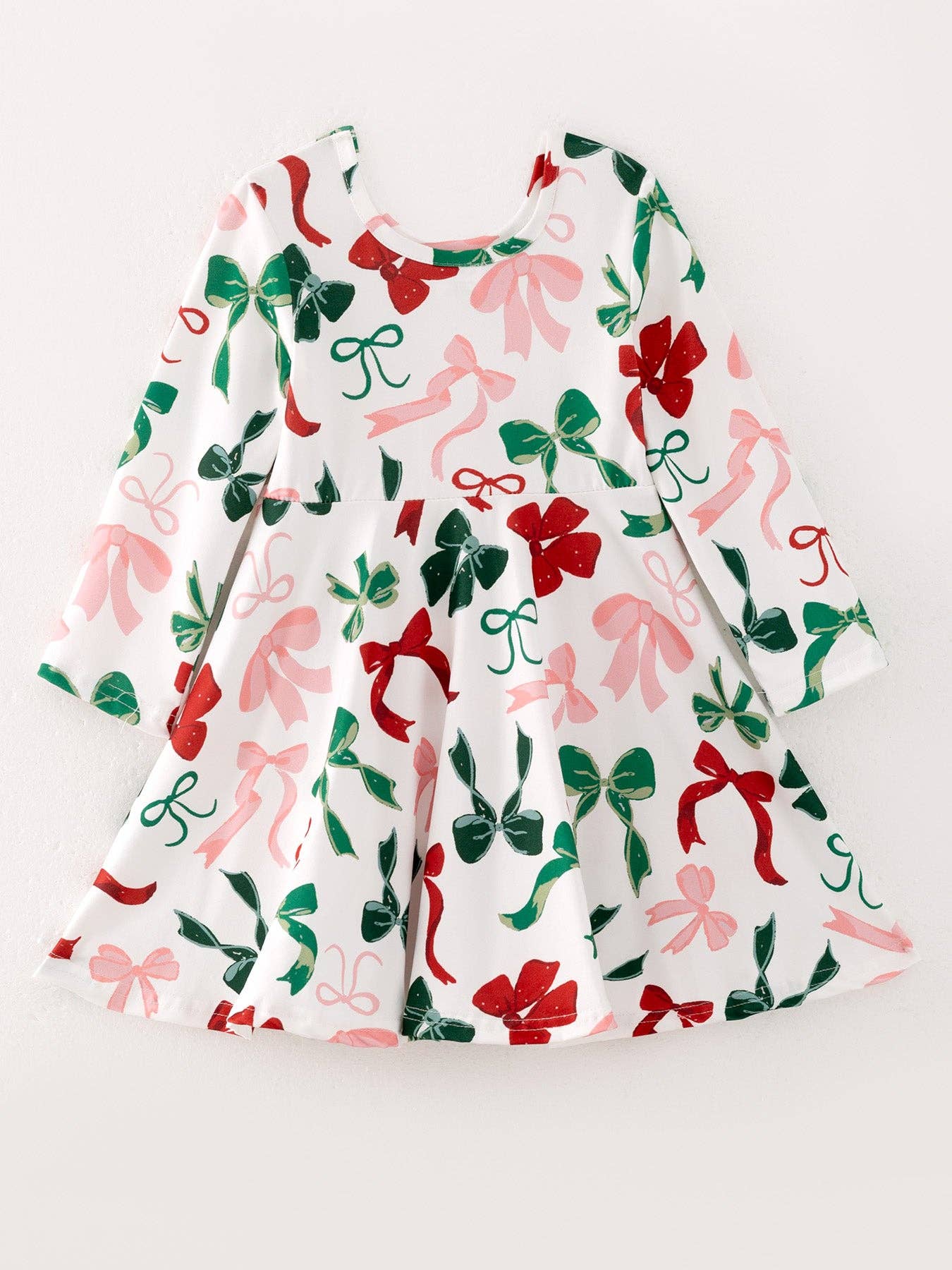 Girls Christmas Bow Print Dress: 2