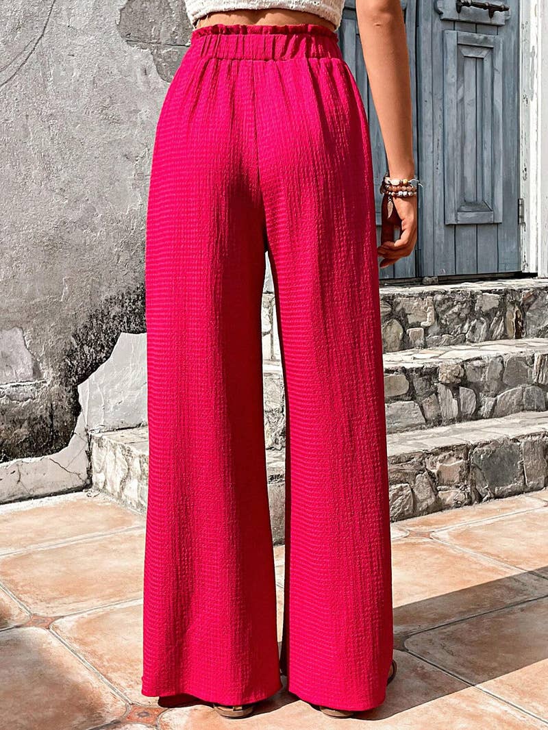 ASSORTED BUBBLE PLAID CASUAL WIDE-LEG PANTS: PEAGREEN / (L) 1