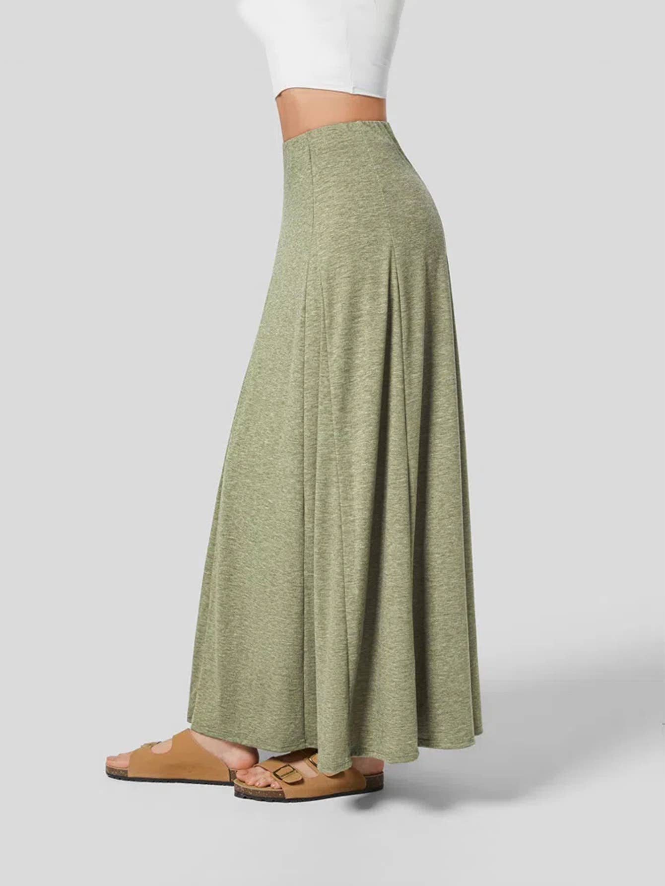 PATCHWORK HEM KNIT DROP LOOSE SKIRT: GREEN / (S) 1