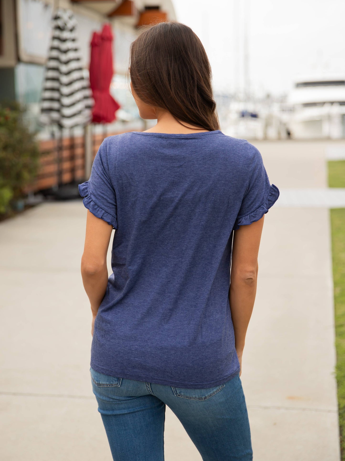Ruffle Detail Short Sleeve Top: Tan / Large