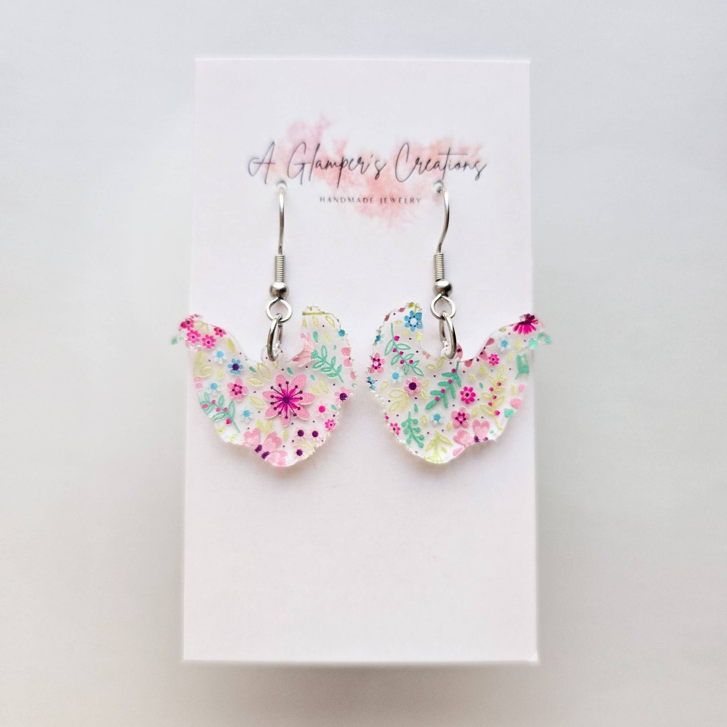Micro Floral Chicken Acrylic Earrings