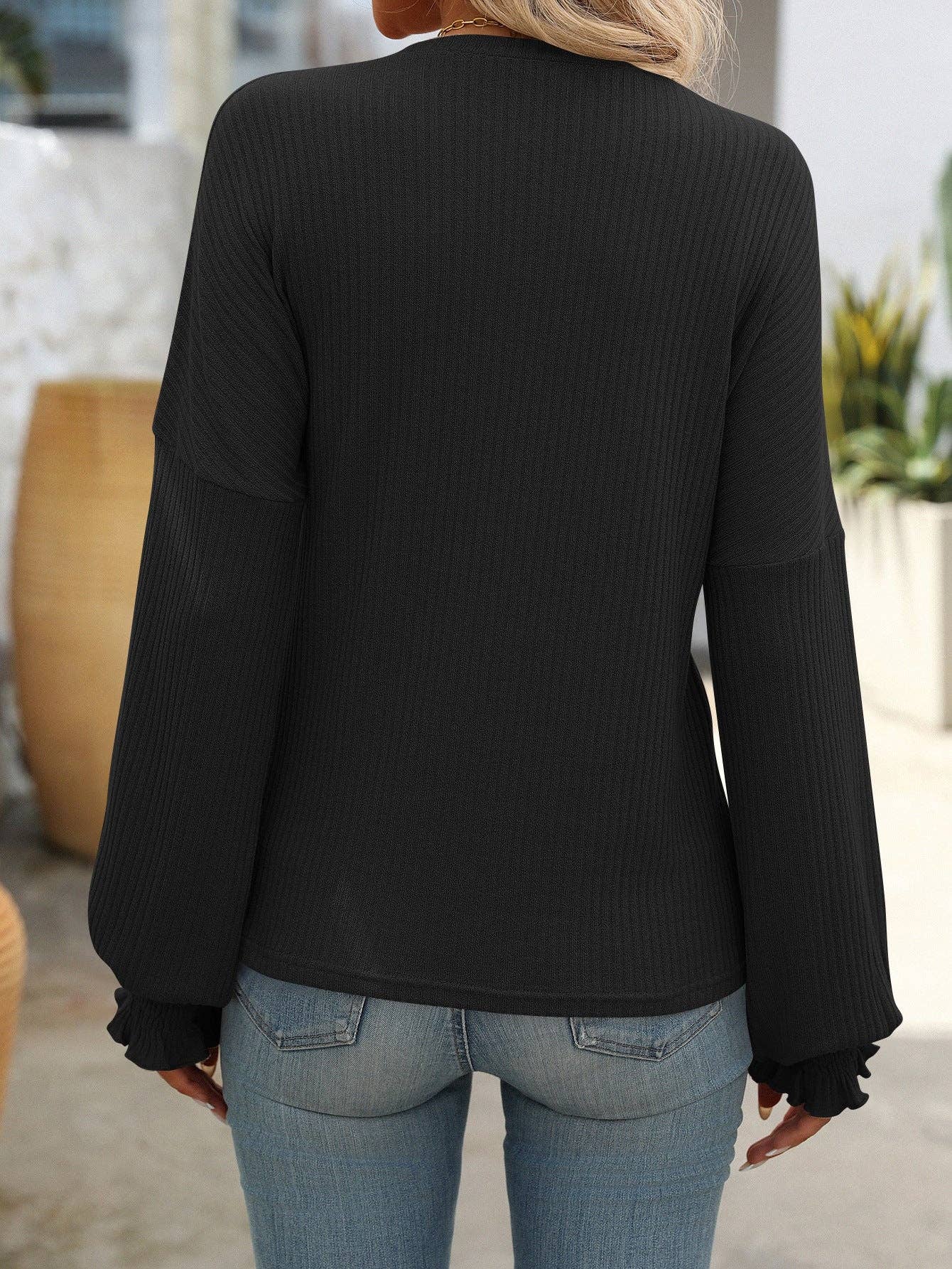 Women Loose Casual Pit Strip Long-sleeved Sweater: Khaki / 65%Rayon+35%Polyester / L