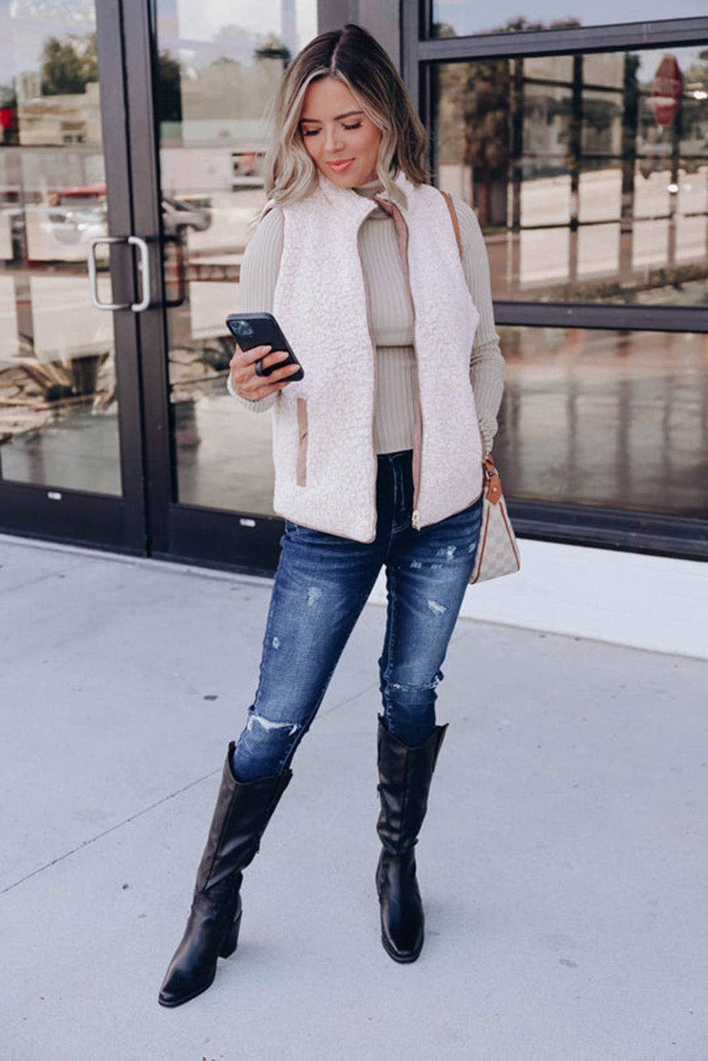 Pink Fleece Lined Quilted Vest Coats: Pink / 100%Polyester / L