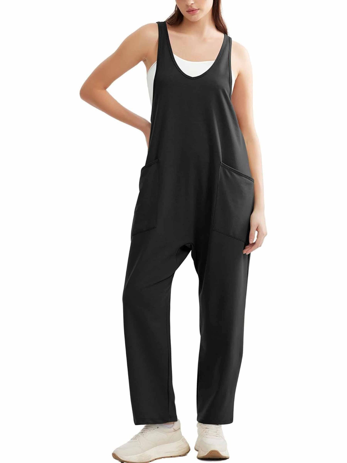 Pocket Sleeveless Knit Jumpsuit Pants: Gray / M