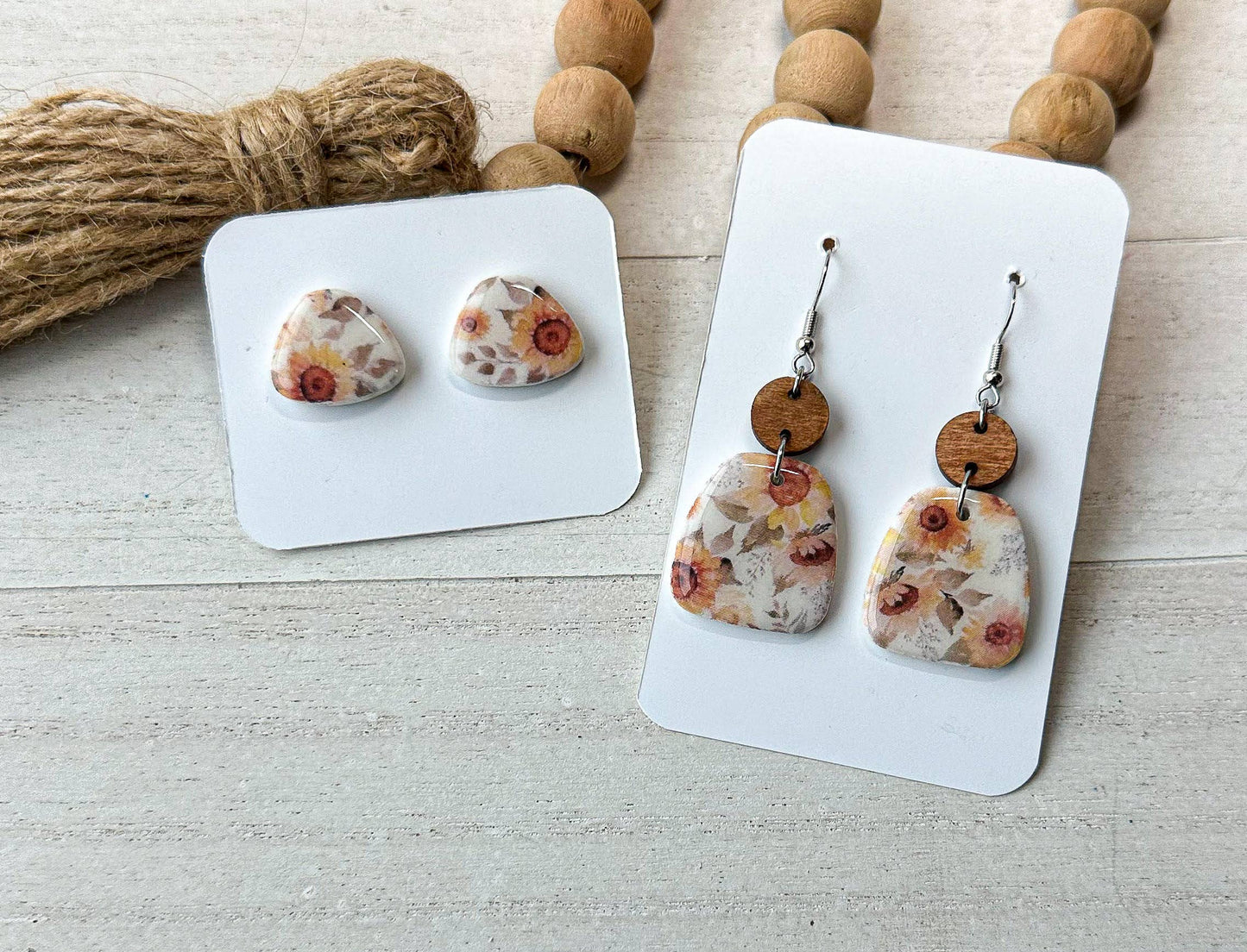 Polymer clay earrings - Watercolor Sunflowers: Stud Earrings