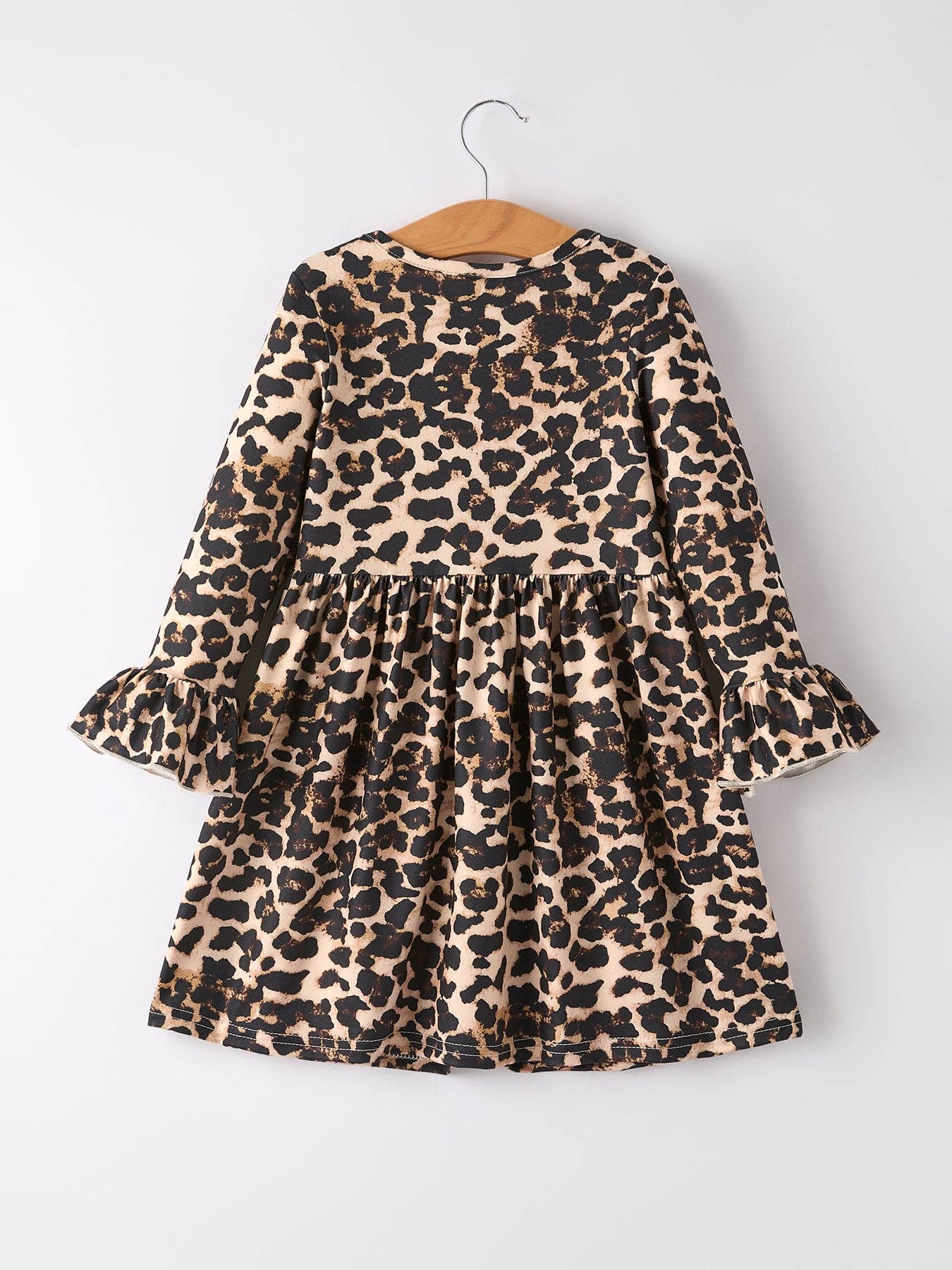 Pumpkin Leopard Print Autumn Girls Ruffle Two-Piece Dress: 9/10Y