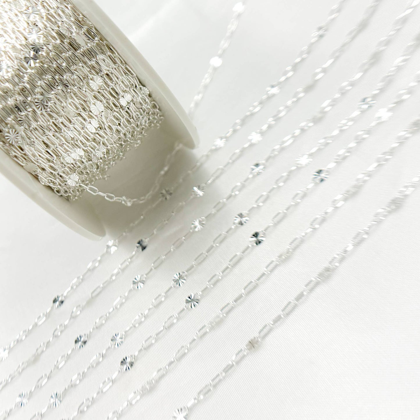 V241SS.Silver Smooth Paperclip and Diamond Cut Marina Chain