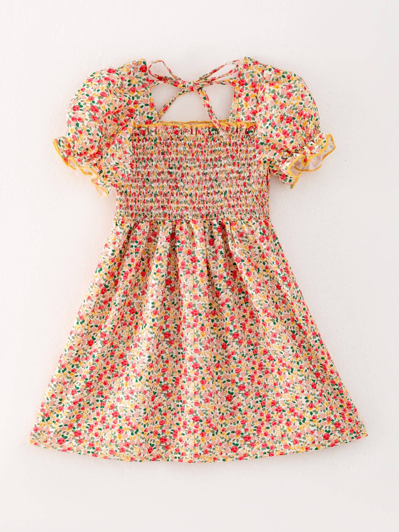 Smocking Orange Floral Print Short Sleeve dress: 5