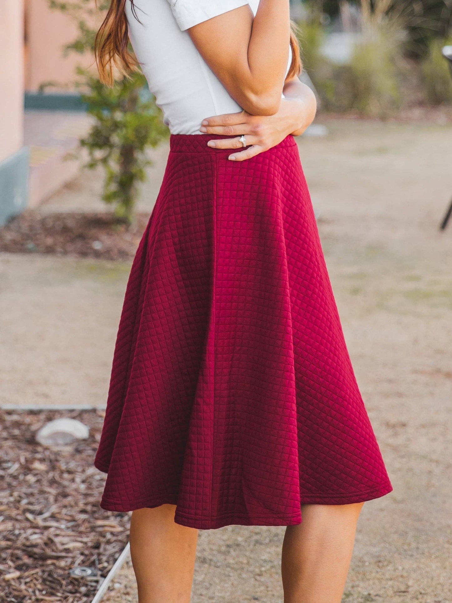 Quilted A-Line Knee Length Laura Skirt: Black / XL