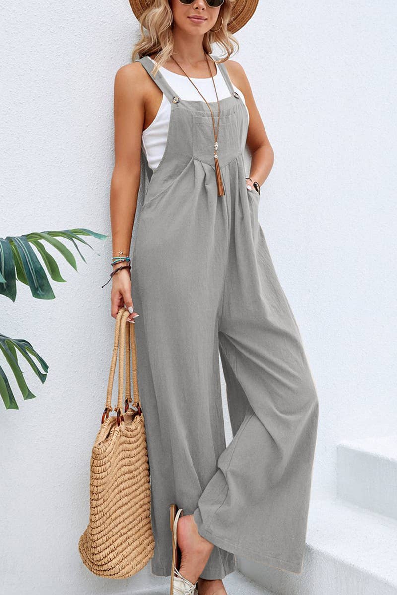 Mid-waist retro solid color loose casual fashion suspenders: LIGHTGREY / (XL) 1