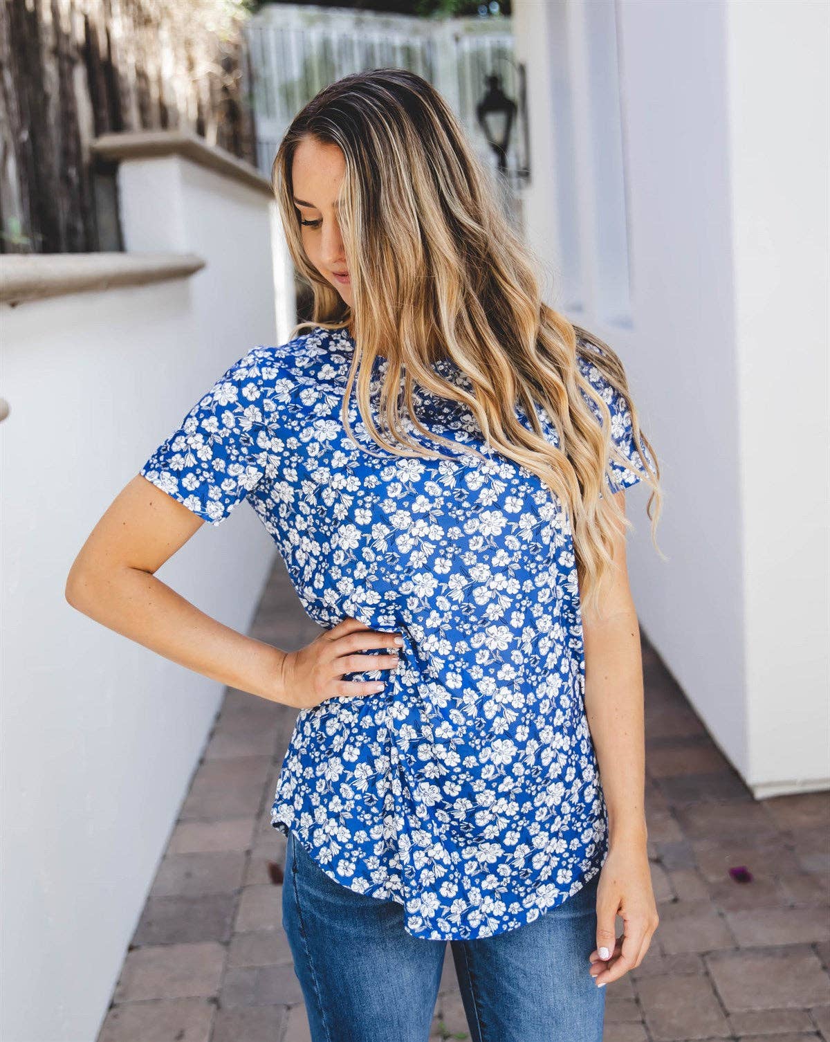 Floral Short Sleeve Mia Top: Orange / XL