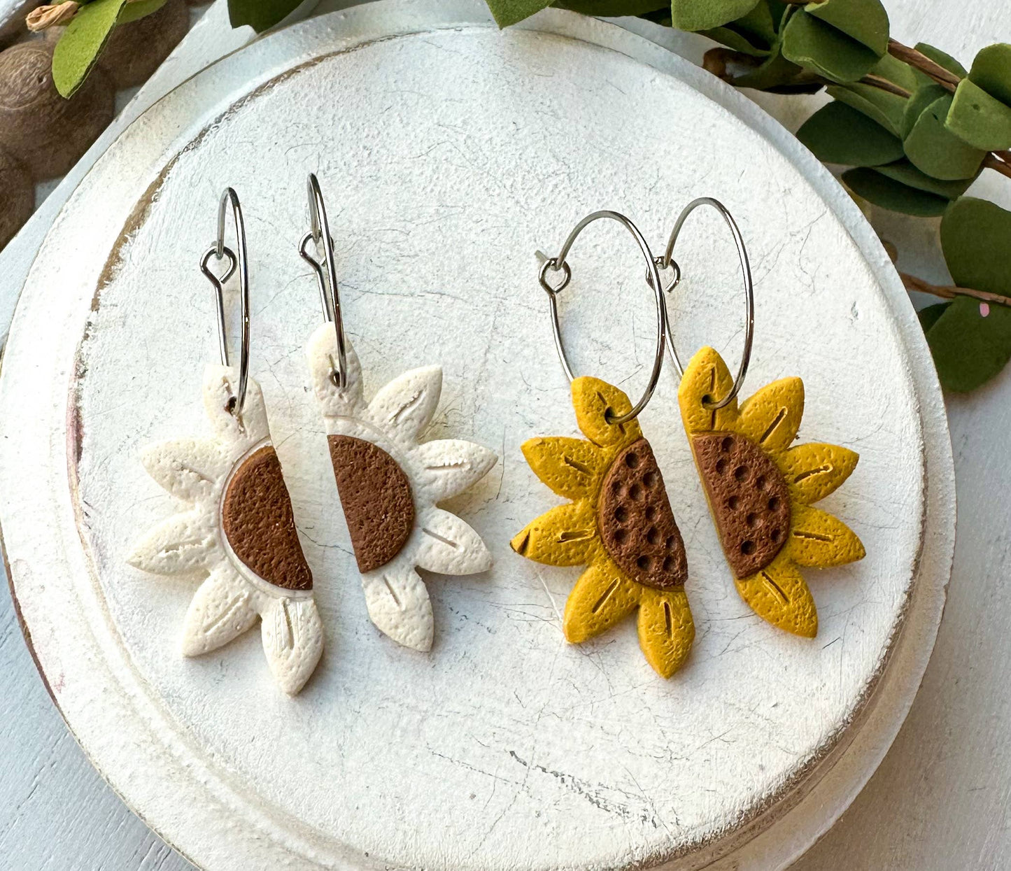 Polymer Clay Daisy and Sunflower Earrings: Daisy