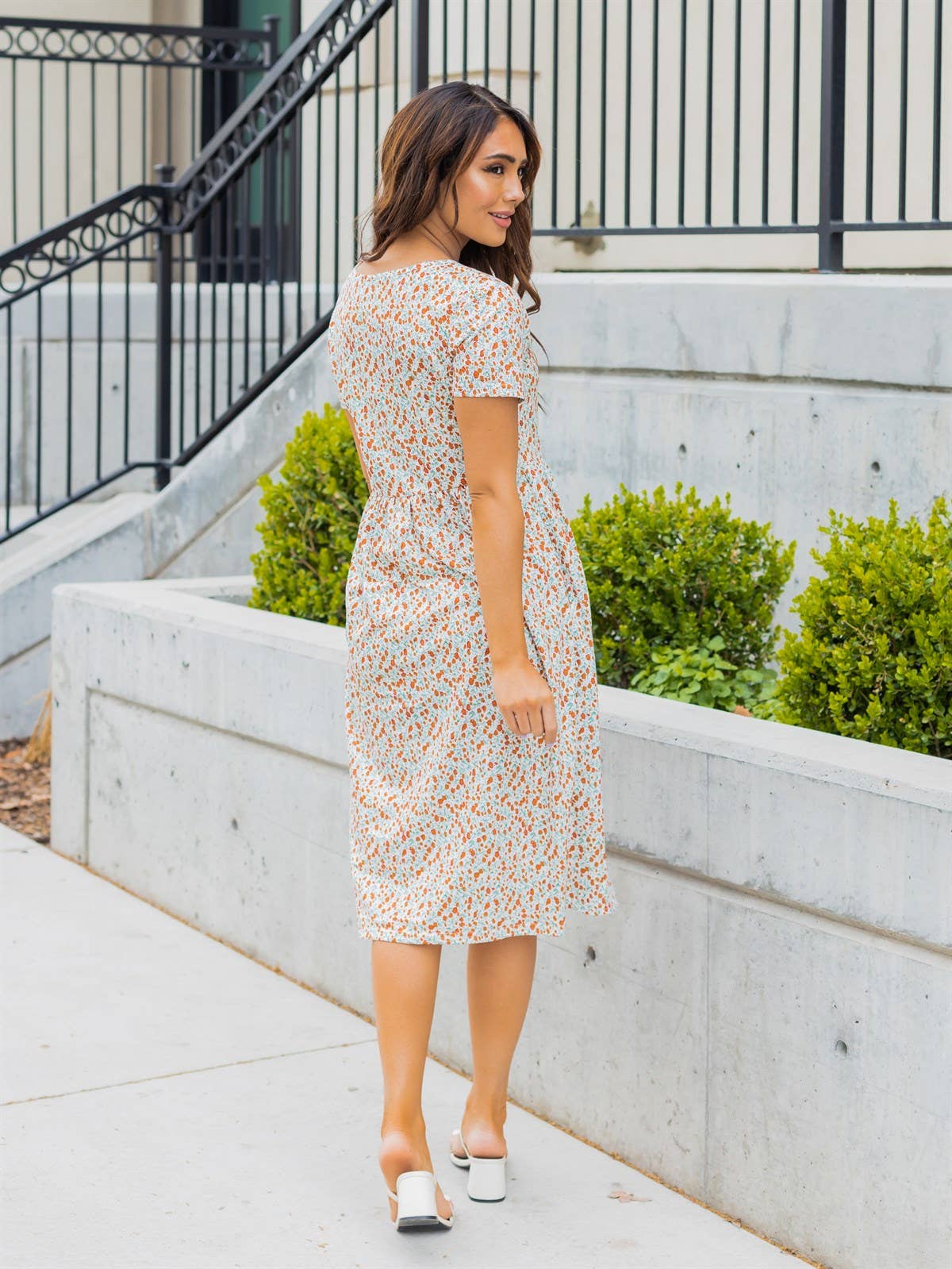 Pretty Petal Pocket Penelope Dress: Petal Clay / white / Small
