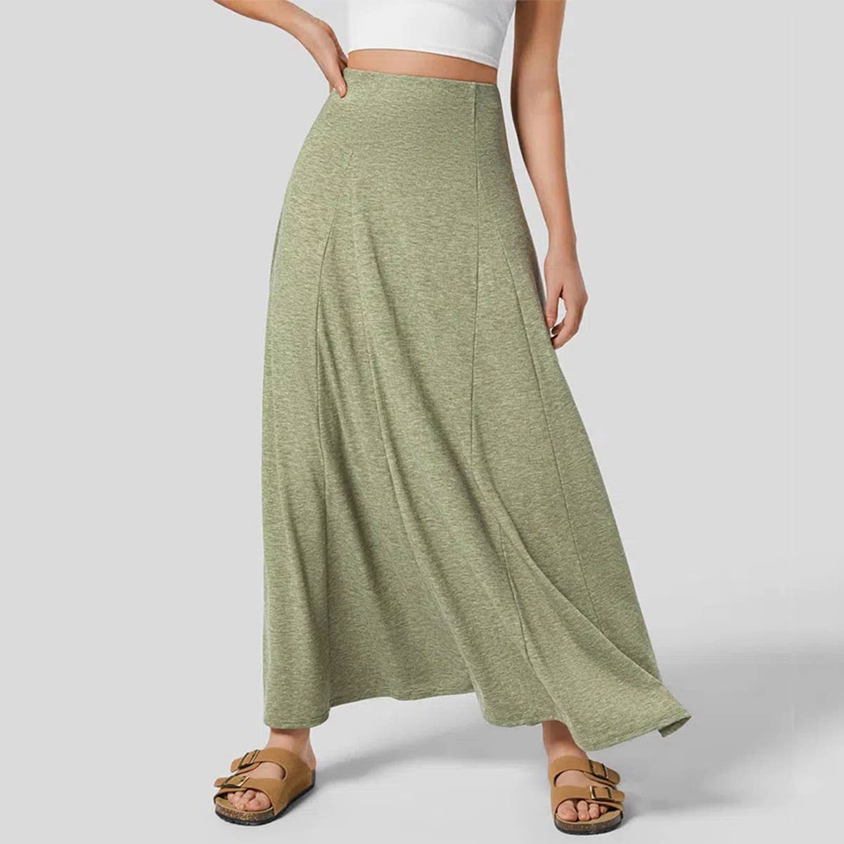 PATCHWORK HEM KNIT DROP LOOSE SKIRT: GREEN / (S) 1