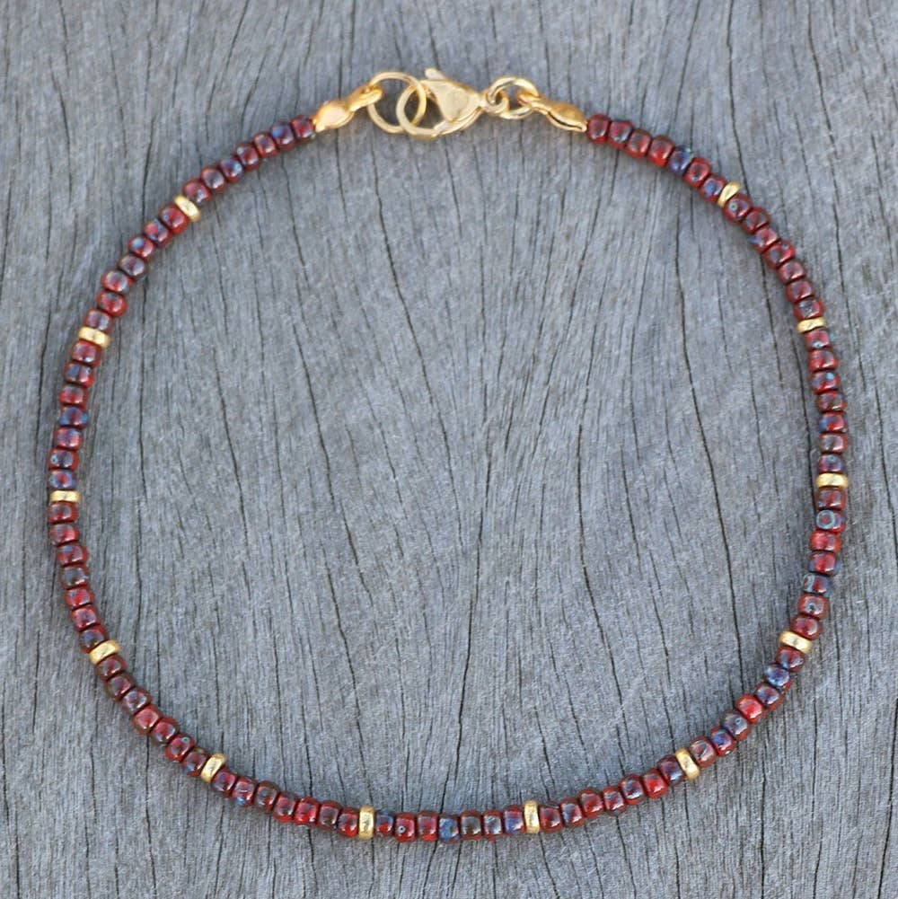 Metal Mixed Pattern Stone Beaded Ankle Chain: Blue / Medium