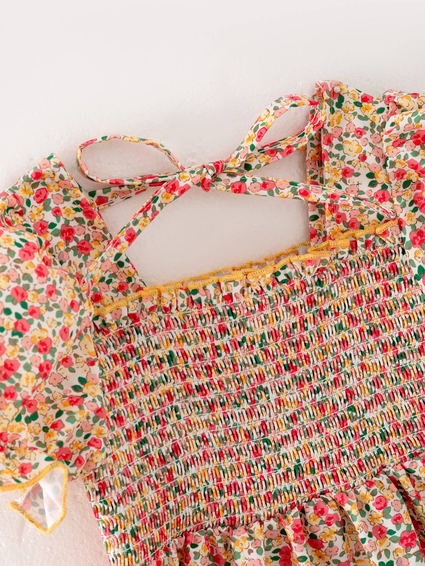 Smocking Orange Floral Print Short Sleeve dress: 3