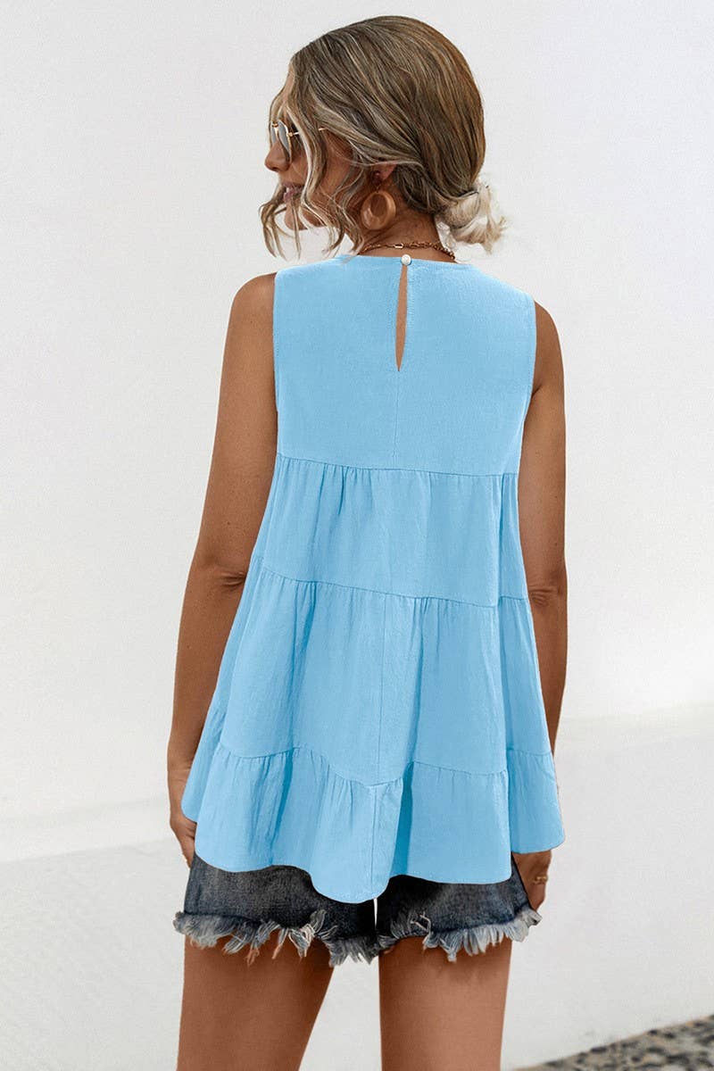CWTBLS1597_LOOSE ROUND NECK SLEEVELESS VEST WITH LARGE SWING: GREY / (L) 1