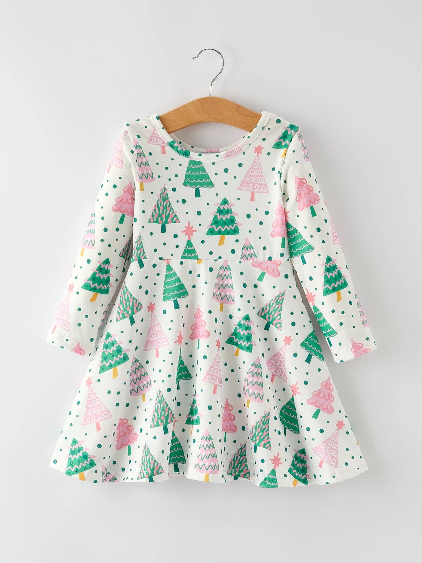 Cute Holiday Dress with Christmas Tree and Snow Prints: 10/12