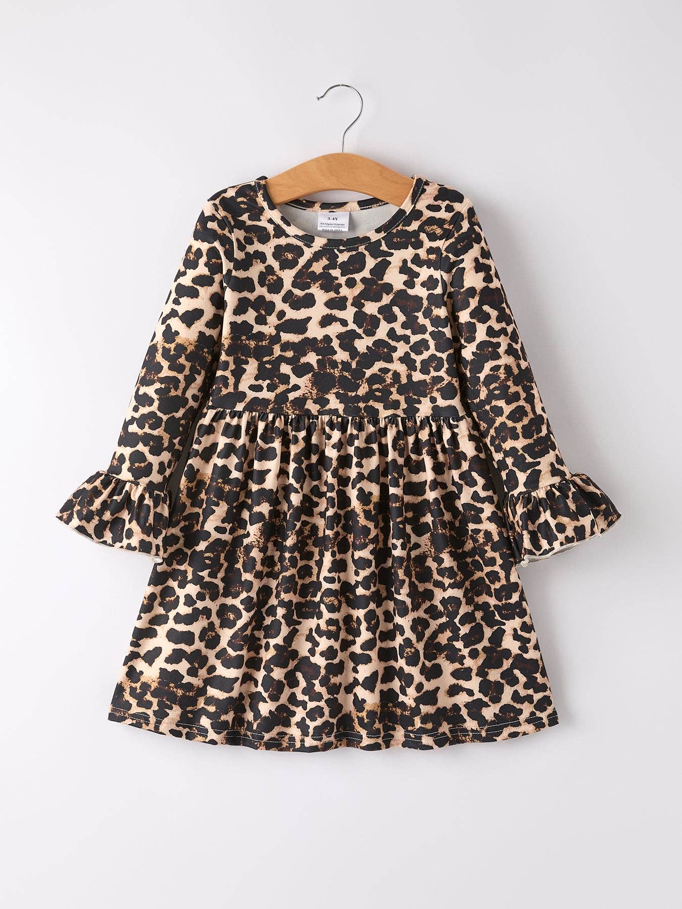 Pumpkin Leopard Print Autumn Girls Ruffle Two-Piece Dress: 9/10Y