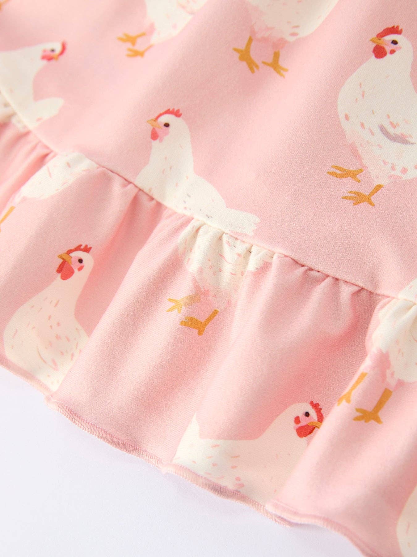Farm Spring Chicken Print Girls Ruffle Dress: 2