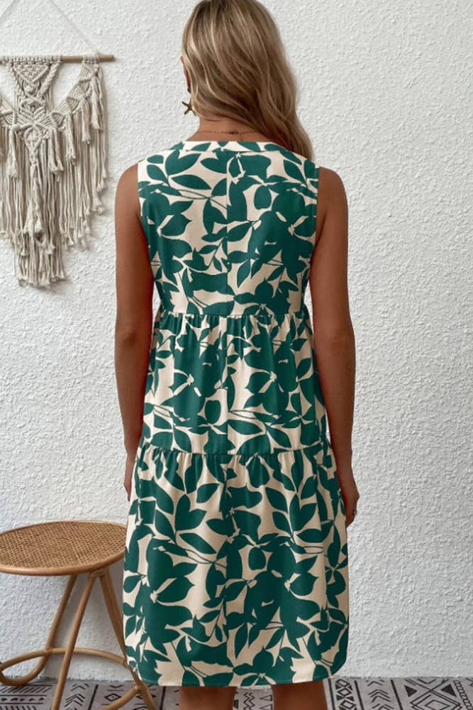 Sleeveless V Neck Flower Print Splicing Dress ZZKF764: Black / L