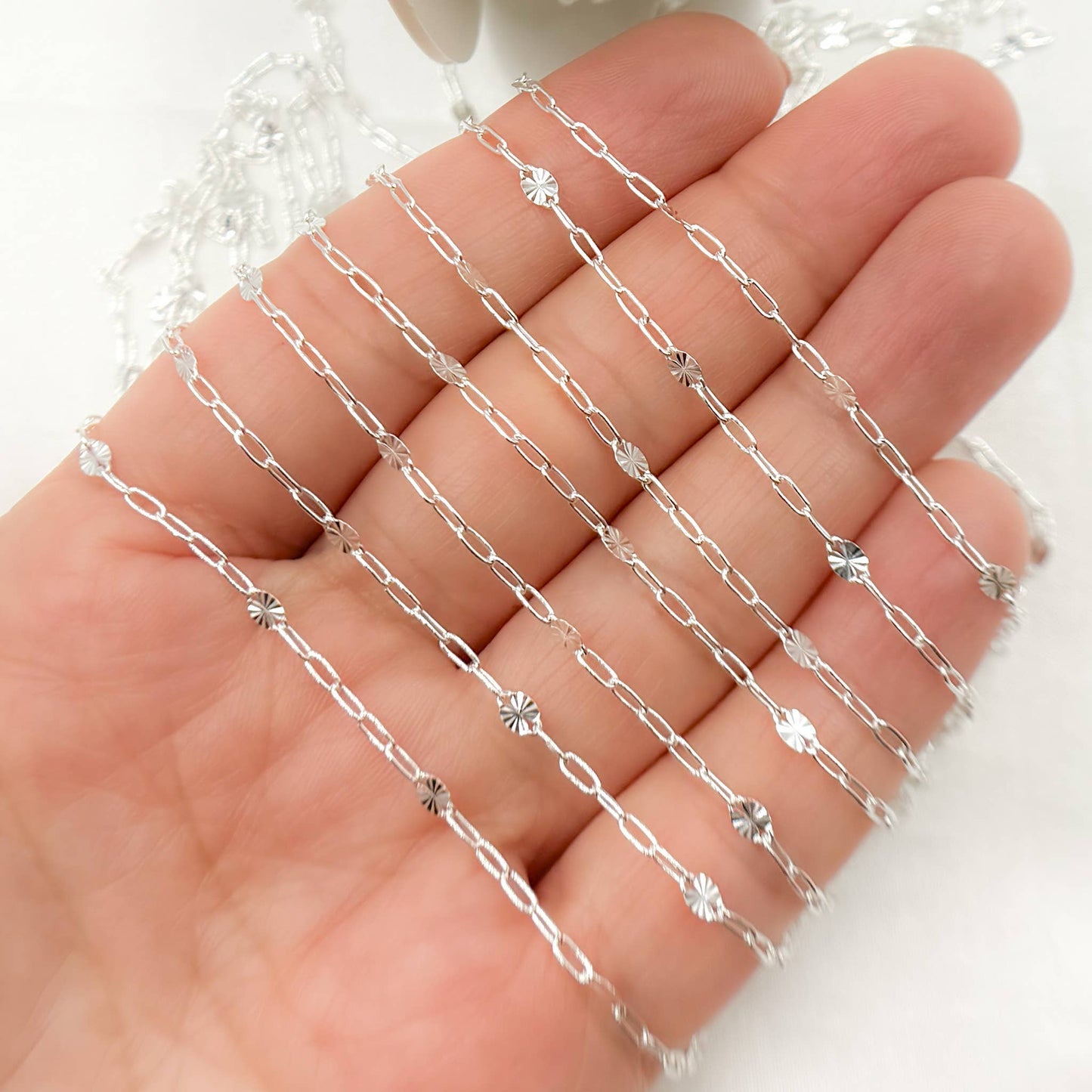 V241SS.Silver Smooth Paperclip and Diamond Cut Marina Chain