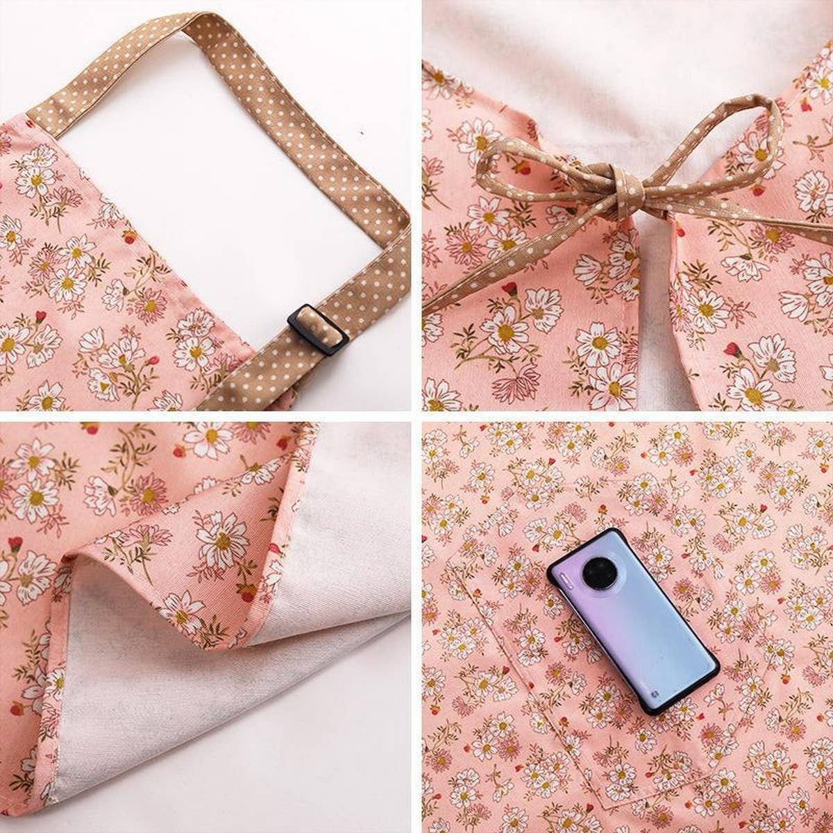Floral Print Summer Thin Canvas Apron with pockets_CWMM2039: Green / (OS) 1