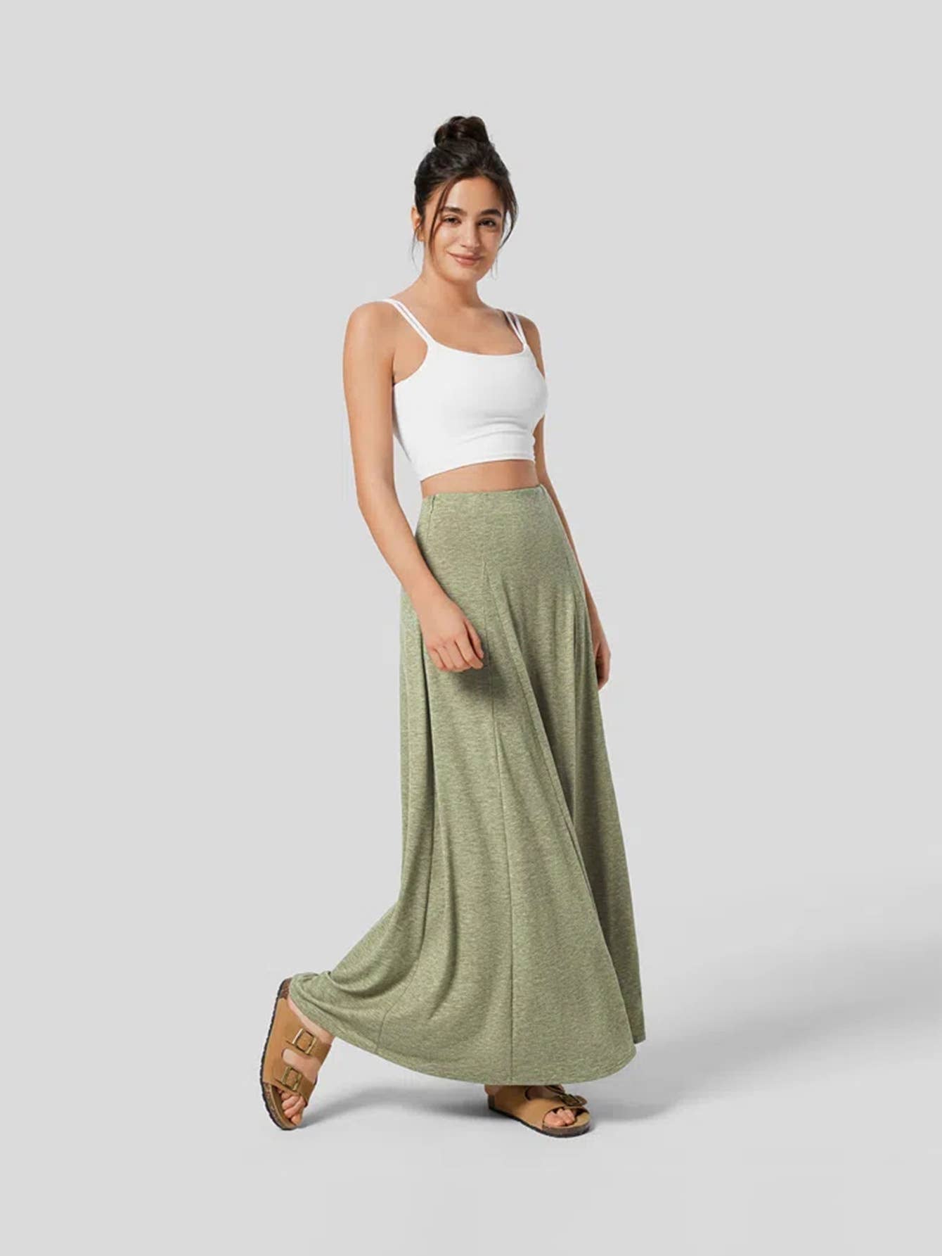PATCHWORK HEM KNIT DROP LOOSE SKIRT: GREEN / (S) 1