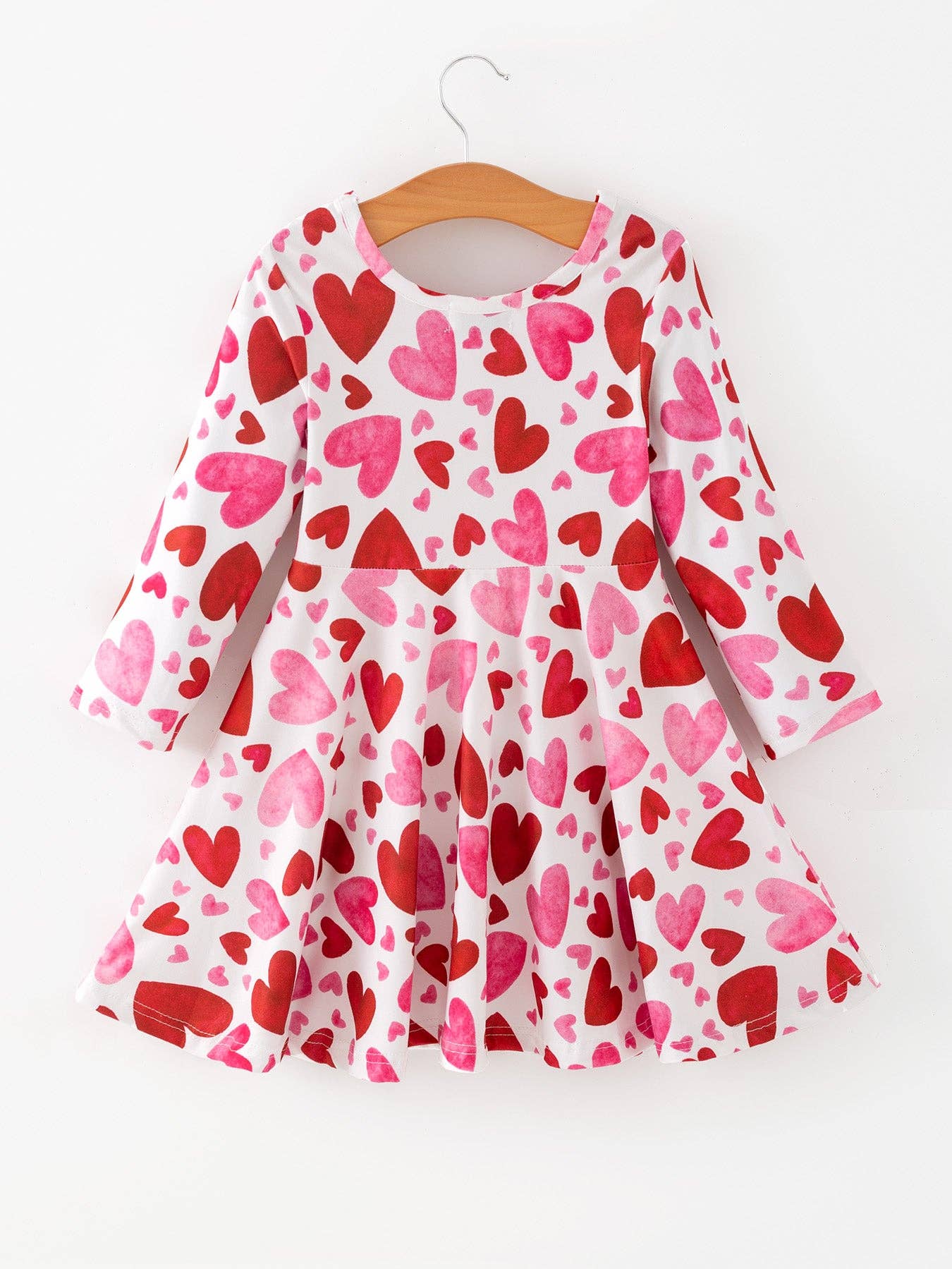 Toddler Girls Valentine Cute Pink Red Heart Print Dress: 7