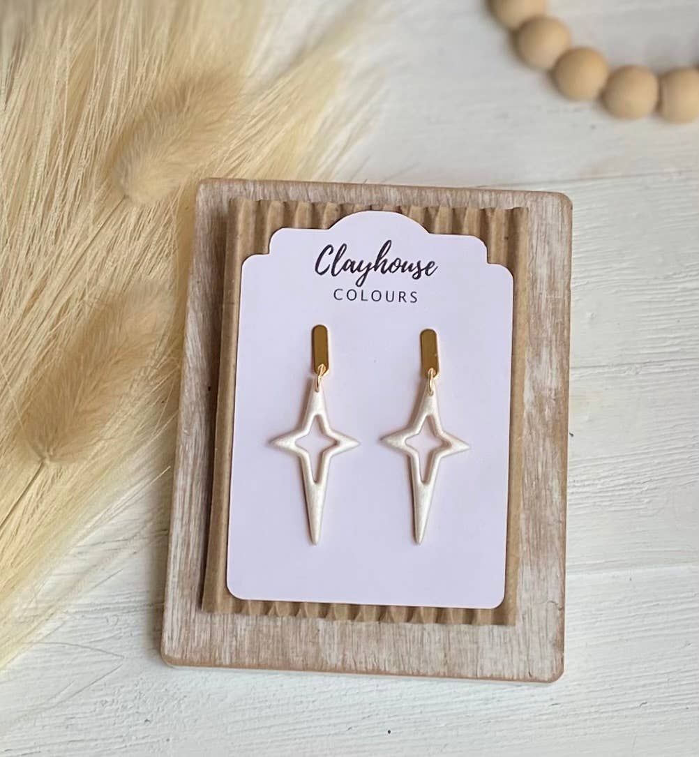 North Star Clay Earrings: White