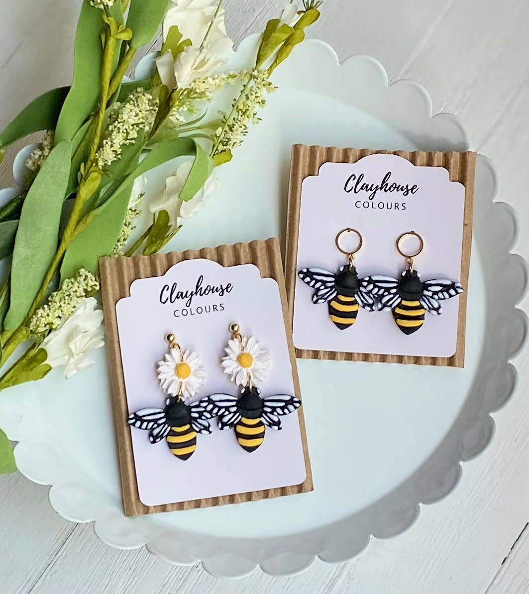 Bee Clay Earrings: Bee with Flower