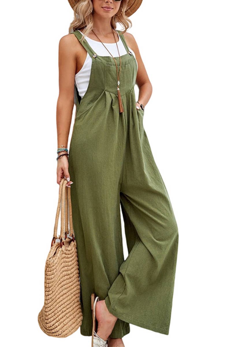 Mid-waist retro solid color loose casual fashion suspenders: LIGHTGREY / (XL) 1