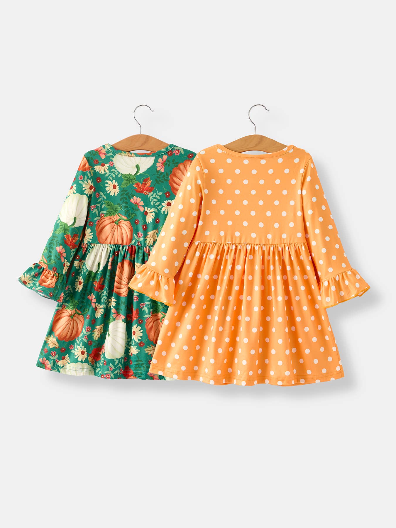Thanksgiving Day Fall Girls Set Of 2 Pcs In One Package Pumpkin Print Dress: 4-5Y