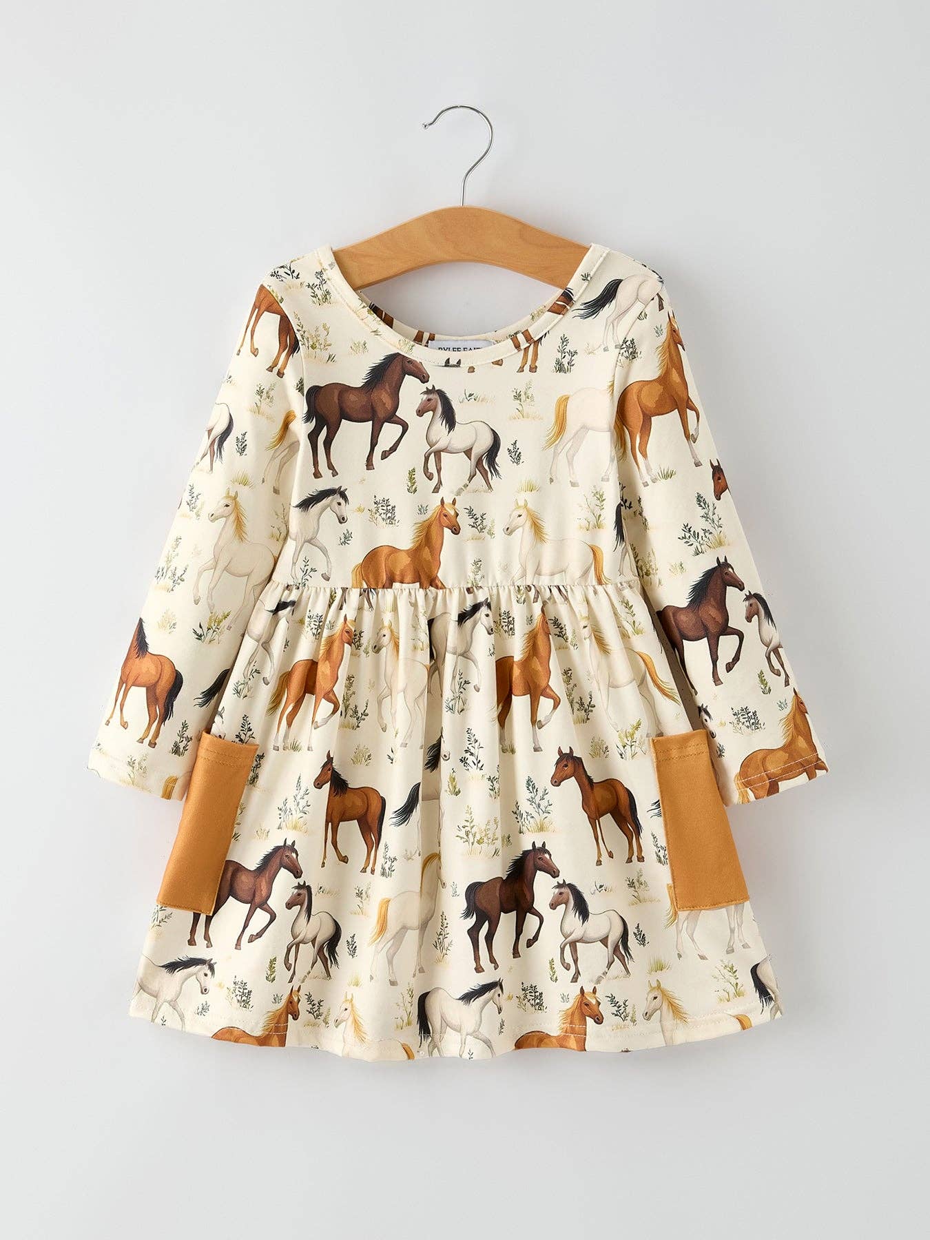 Western Horse Print Long Sleeve Dress: 6