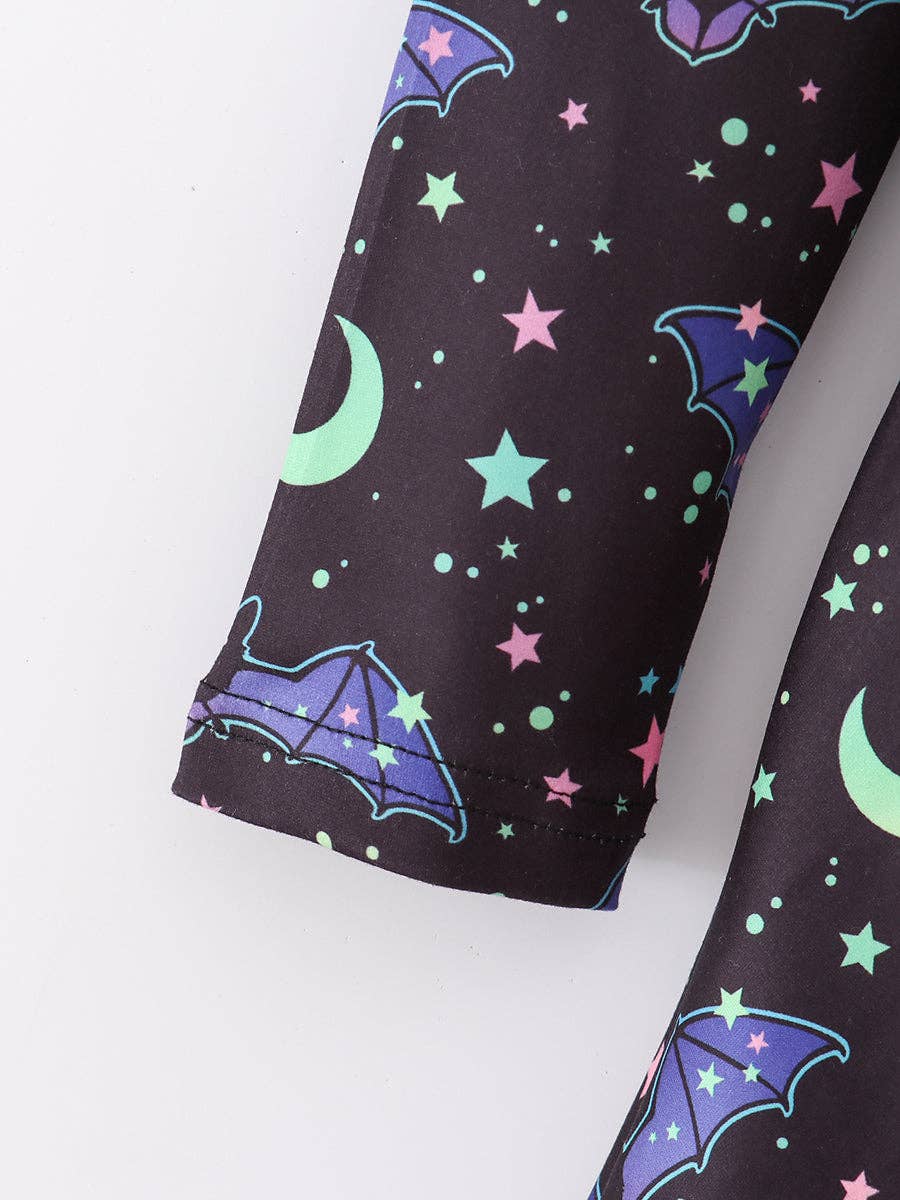 Fall 2024 Halloween Black Bat Crescent Moon Girl Dress: 3Y