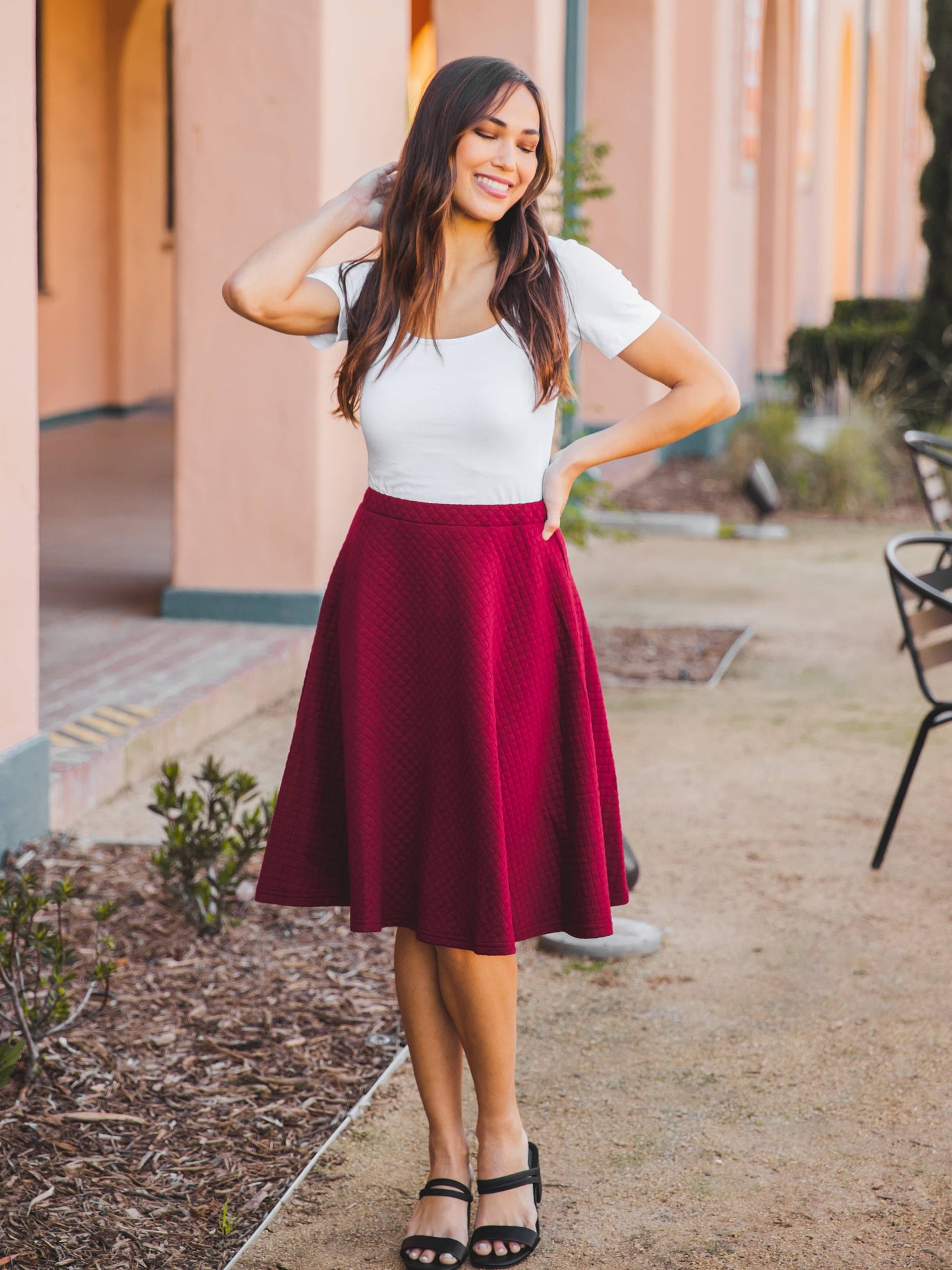 Quilted A-Line Knee Length Laura Skirt: Gray / XL