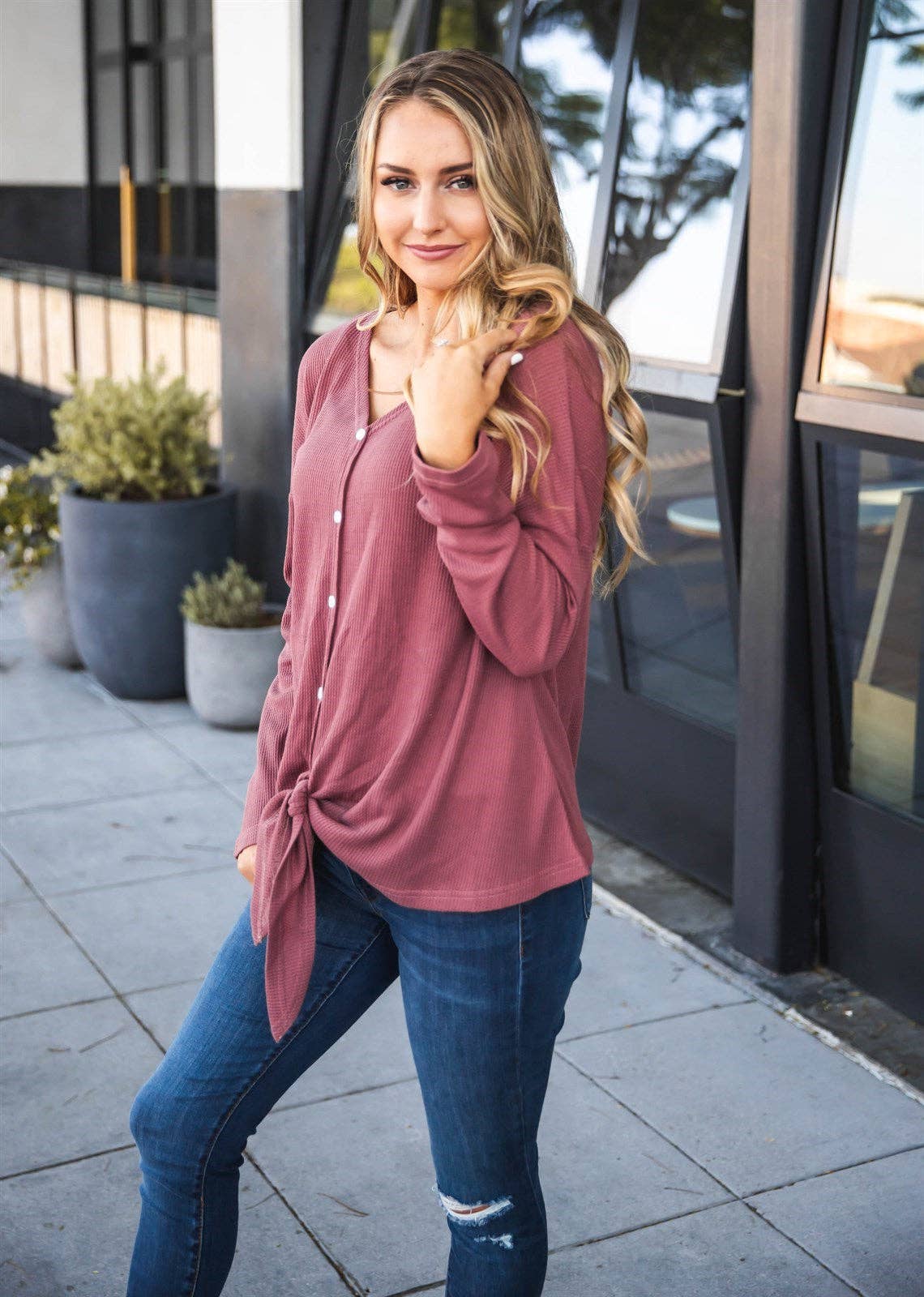 Riley Button Tie Top: Olive Green / Medium