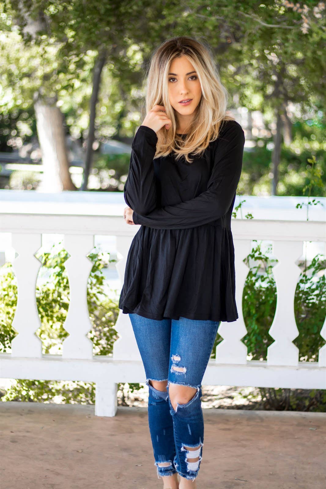 Long Sleeve Peplum Evelyn Top: Olive Green / X-Large