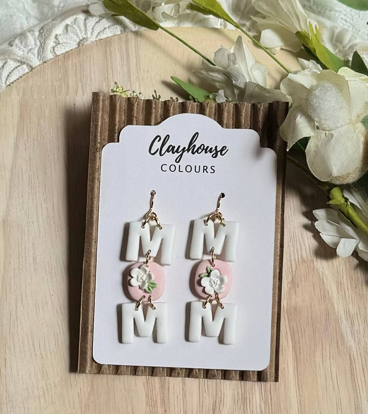 MOM Clay Earrings | Mother’s Day: White