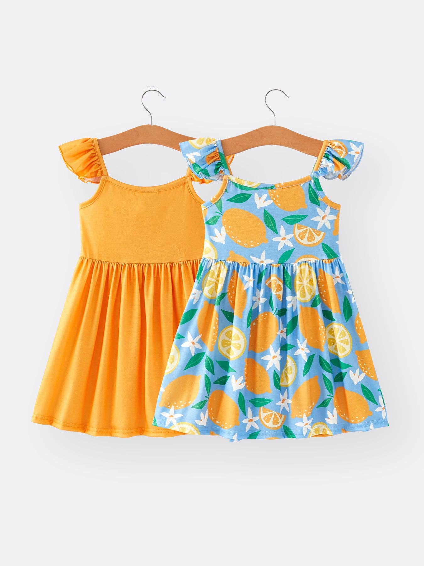 Girls Summer Lemon Floral Print Dress 2-Piece Set: 7