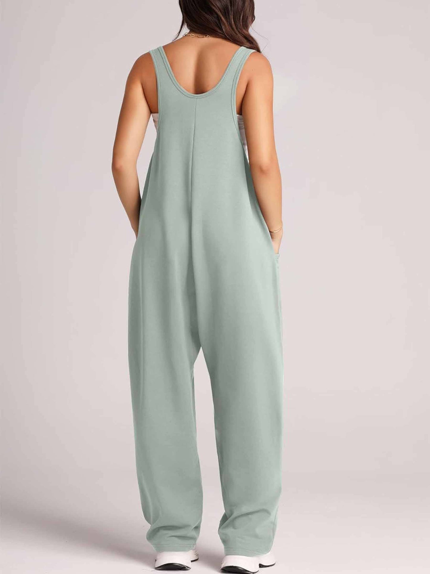 Pocket Sleeveless Knit Jumpsuit Pants: Gray / 2XL