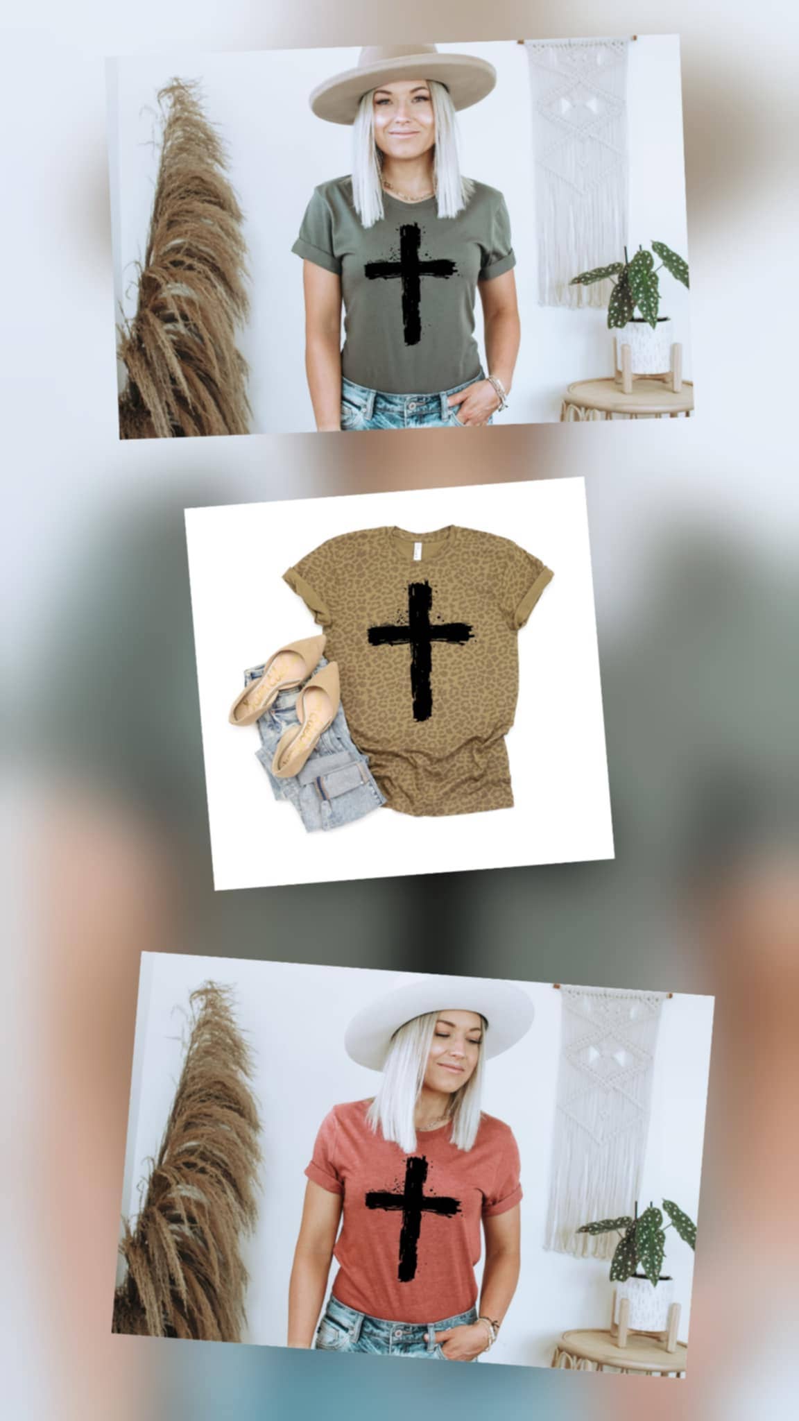 Christian Distressed Cross Olive Bella Everyday Graphic Tee: L