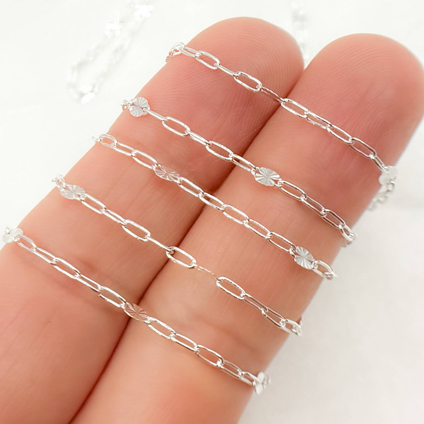 V241SS.Silver Smooth Paperclip and Diamond Cut Marina Chain