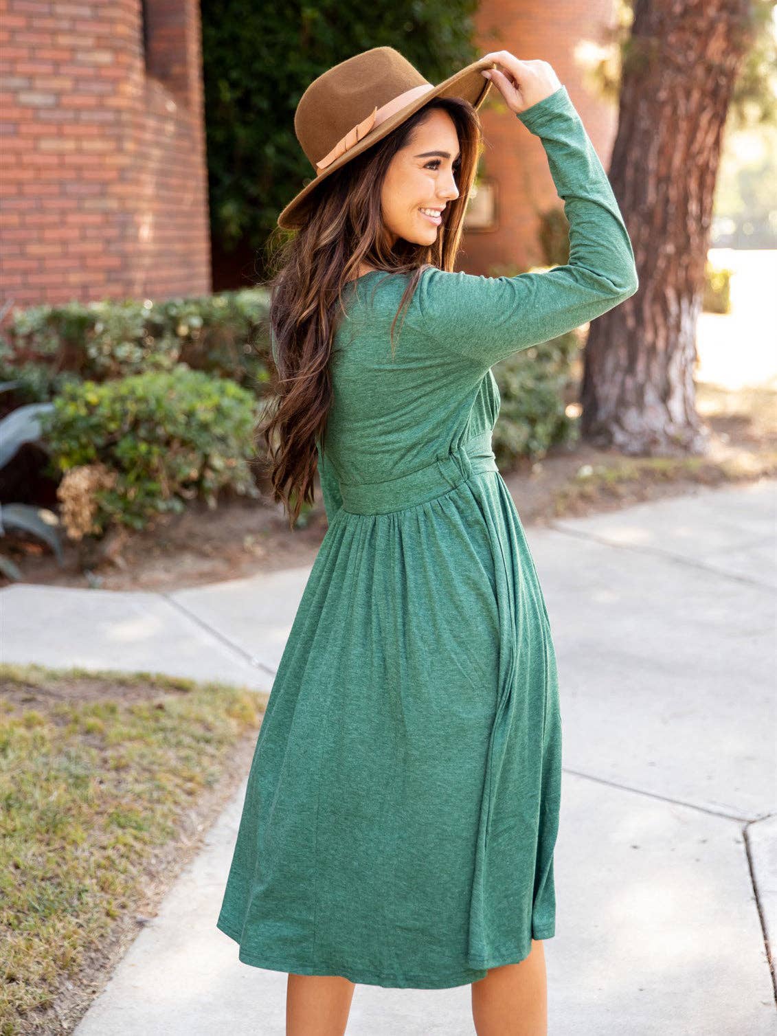 Long Sleeve Isla Wrap Dress: Green / X-Large