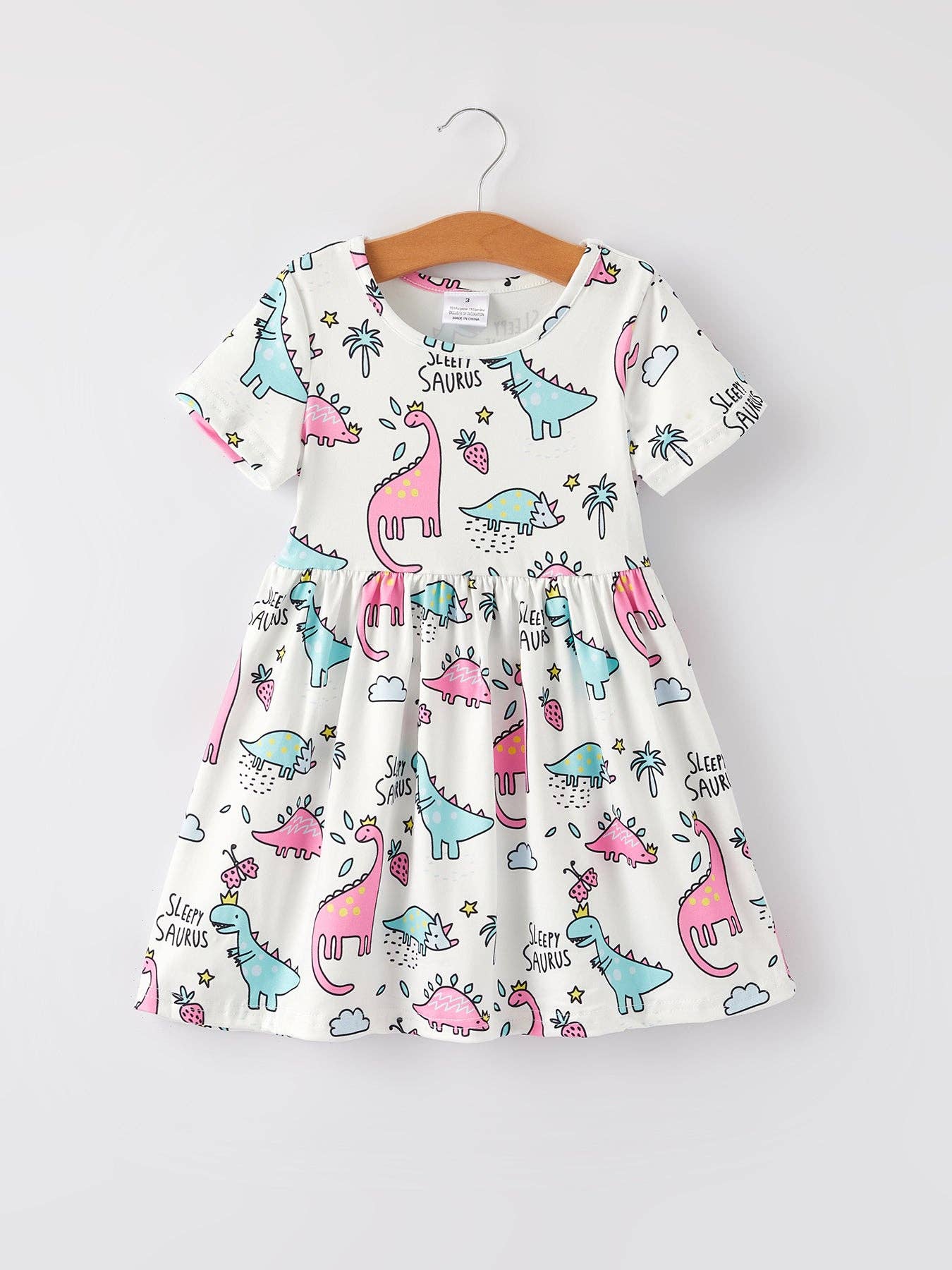Dinosaur Short Sleeve Girls Dress: 7