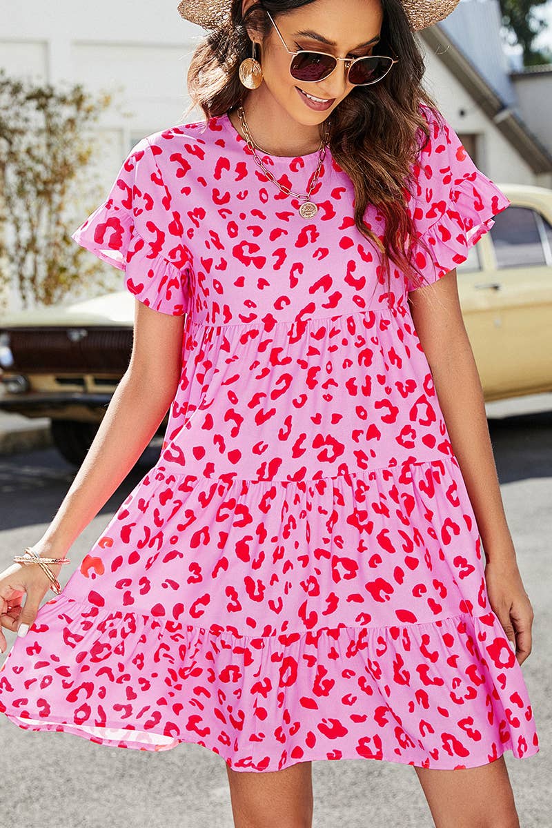 CWDSD1377_MULTI PATTERNED RUFFLE SLEEVE MIDI DRESS: GREEN / (L) 1